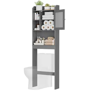 Segawe Over-The-Toilet 68.3"H Bathroom Storage Cabinet Wood Frame 3 Tiers, Gray/White/Brown