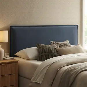 Camille Upholstered Linen Blend King Size Headboard in Denim