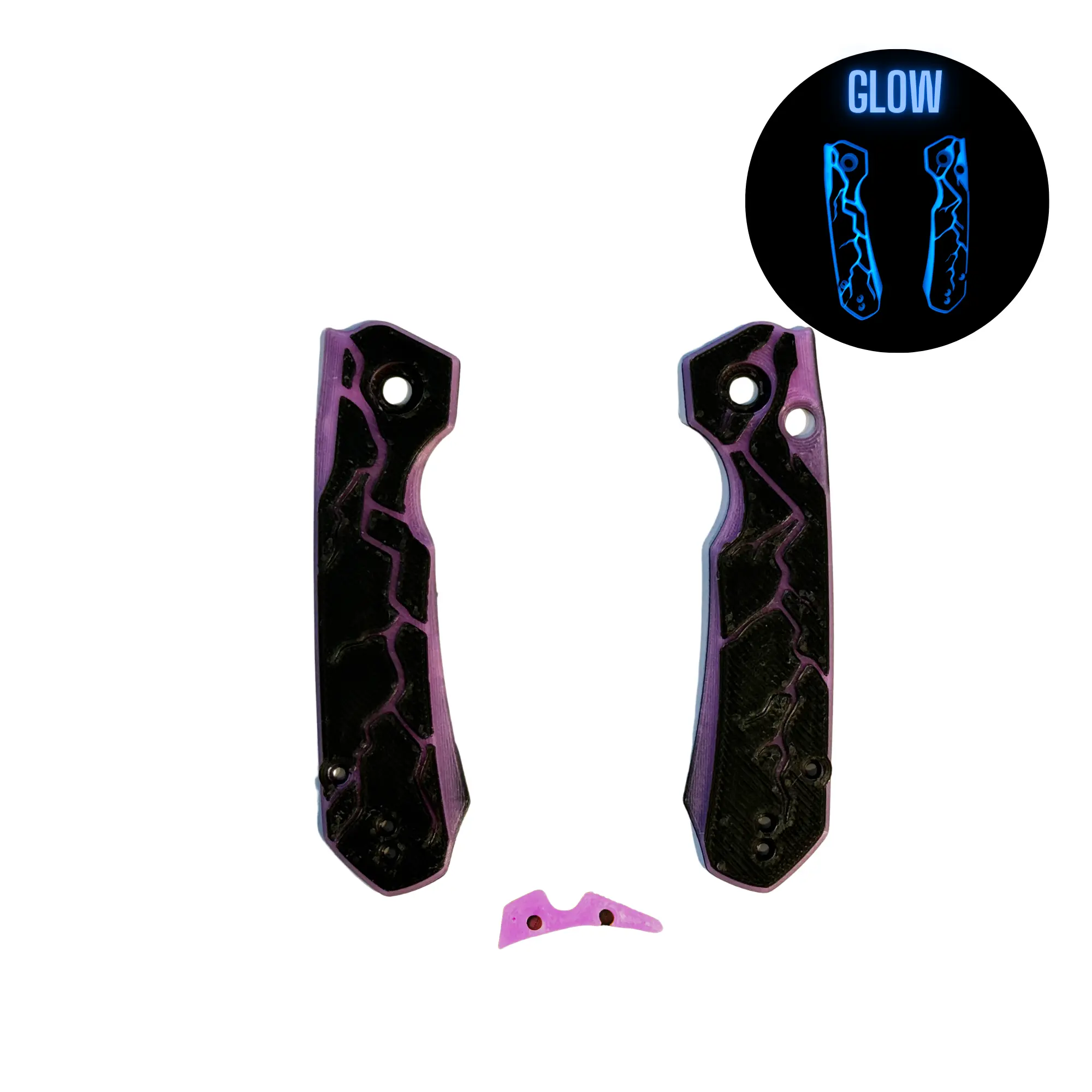 Purple Lightning Glow Remette Rhino Knife Handle Scales and Backspacer - EDC Accessories Upgrade (Knife Not included)