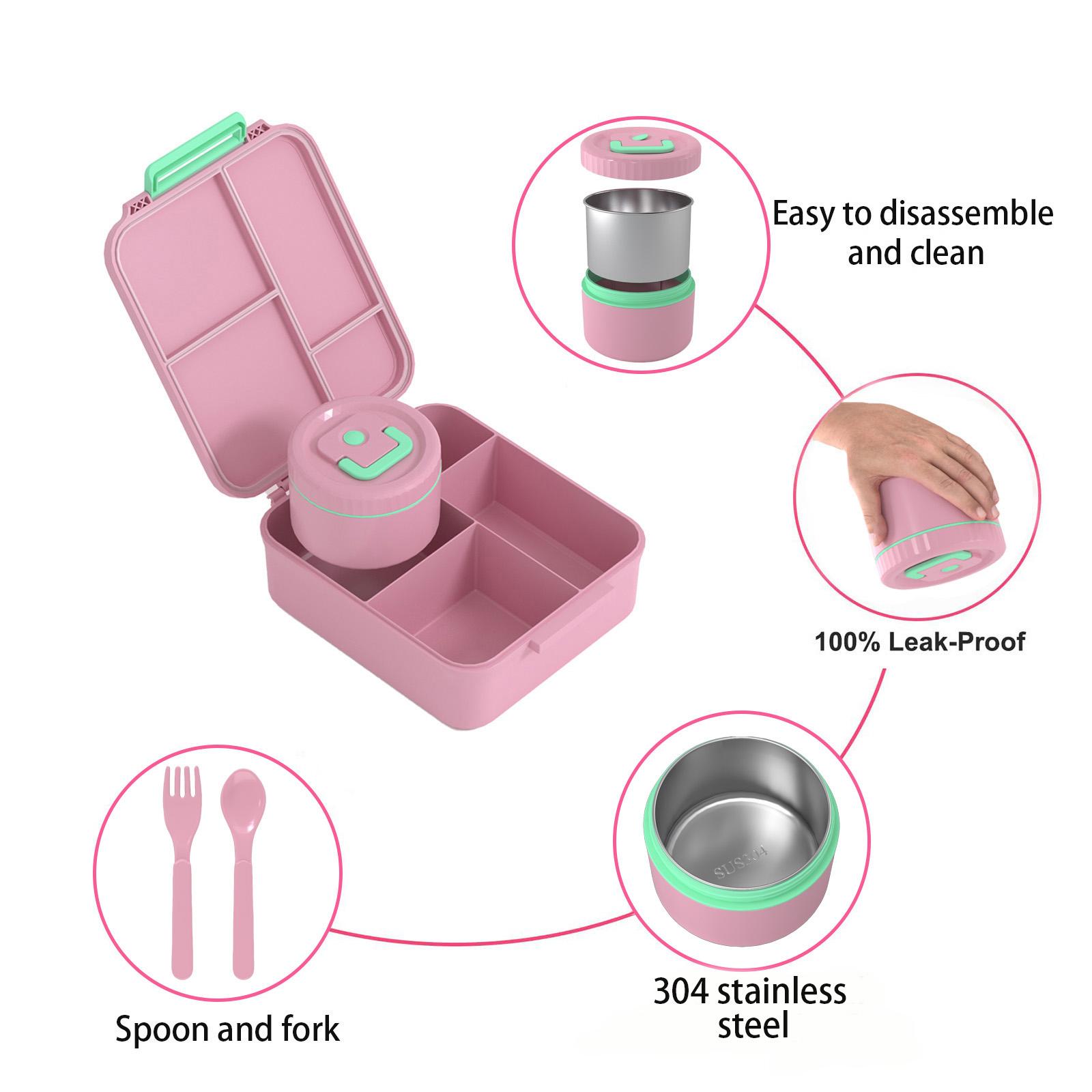 Insulated Bento Box with 8 oz Soup Warmer - 4 Lunch Compartments, Bright Pink/Blue, Includes Utensils, Perfect for School Trips & All Occasions Gift, Tableware Tin