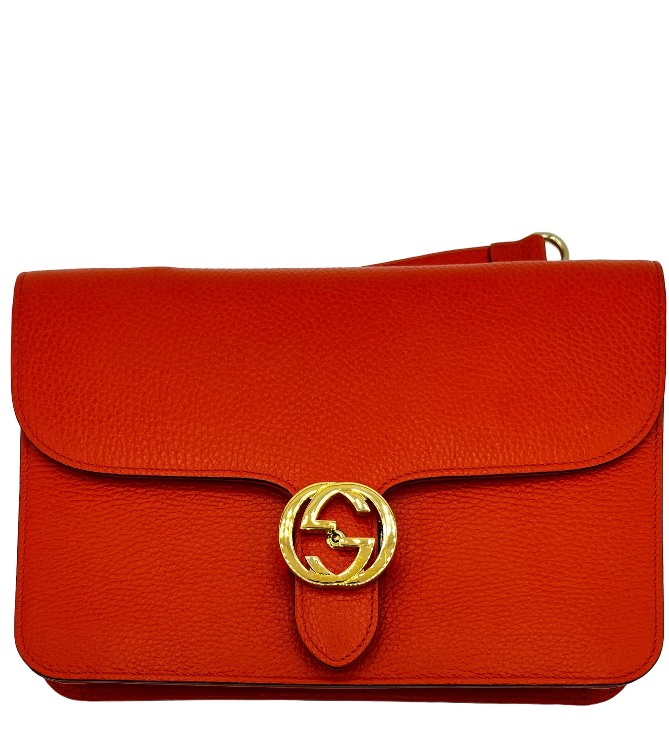 Pre-owned GUCCI Calfskin Leather Shoulder Bags DOLLAR CALFSKIN SMALL INTERLOCKING GG SHOULDER BAG ORANGE