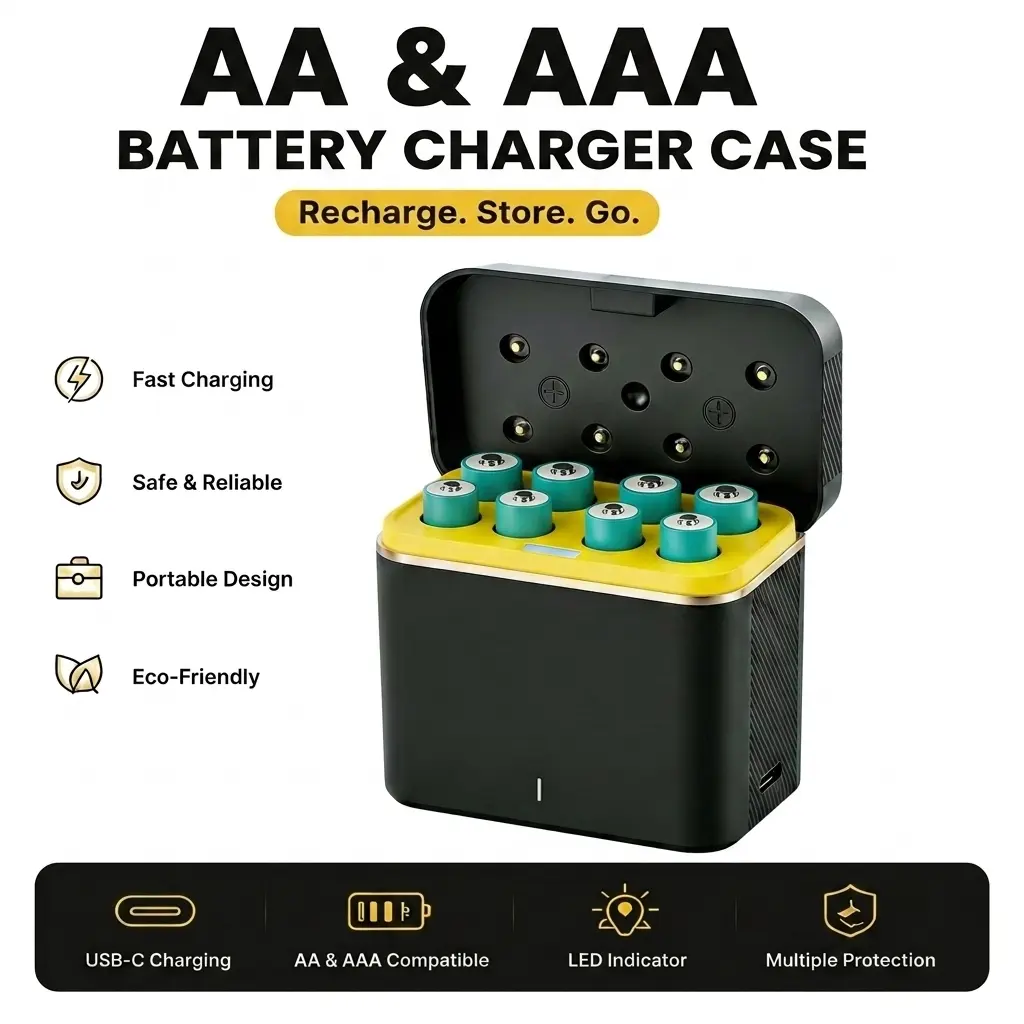 8-Pack Rechargeable AA LithiumBatteries with Charger, 1.5V3600mwh Long-Lasting Double ABatteries for Xbox, Blink, RemoteControls, with LED Indicator &Storage Case