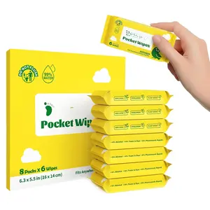 Unscented Travel Wet Wipes, 99% Purified Water Mini Wipes for  ,  & Plastic-Free Pocket Wipes, 48 Count (8 Packs of 6)
