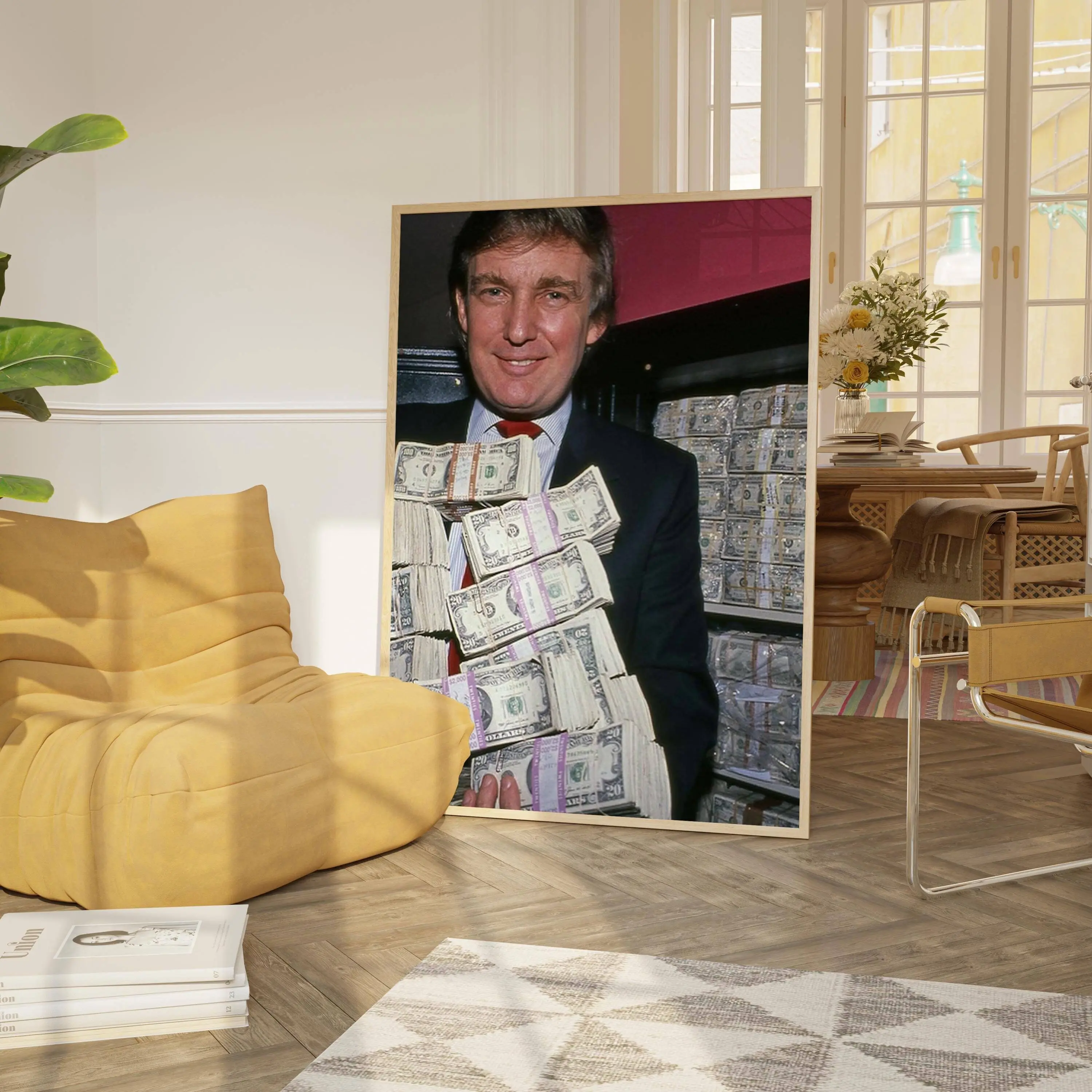 Trump holding Stacks of Cash 1980s, Donald Trump Poster, Celebrity Photos, Man Cave Wall Art, President Poster, Trump Poster, Money Prints POSTER