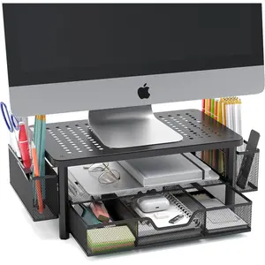 FlowMax  Desk organizer   Stand -Improved XL Desk Drawer, File Paper Pencil Holders - Pro Posture Eye-Level Tension  - Anti-Slip  Office Supplies Storage Stand for Laptop  or Printer