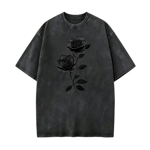 Washed And Distressed Short-Sleeved T-Shirt American Retro Loose Fit High Street Cool Trendy Men's Style Campus Style Street Style Hip-Hop Style