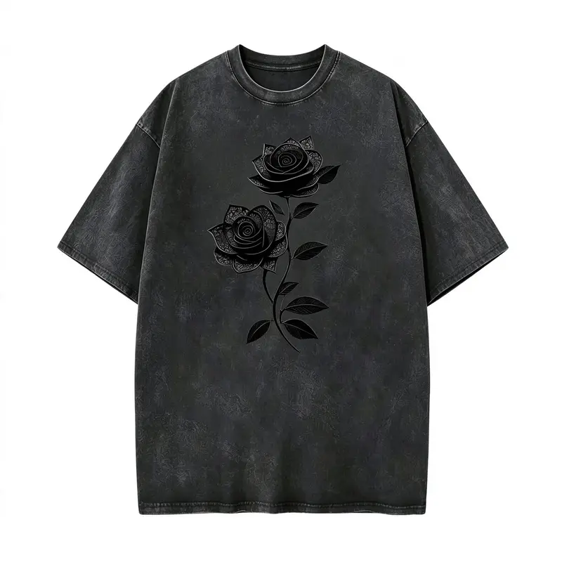 Washed And Distressed Short-Sleeved T-Shirt American Retro Loose Fit High Street Cool Trendy Men's Style Campus Style Street Style Hip-Hop Style