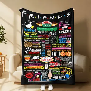 Friends Inspired Flannel Throw Blanket, Central Perk Quotes Custom Graphic Print with Colorful Iconic Design, Soft Cozy for Sofa Home Decor Gift, Throw Blankets, Custom Graphic Blankets