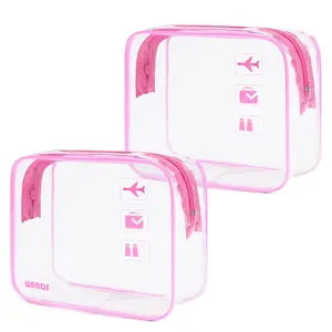 TSA Approved Clear Travel Toiletry Bag wih Zippers Carry-on Travel Accessories Quart Size Toiletries  Pouch Makeup Bags for Men and Women (2pcs Pink)