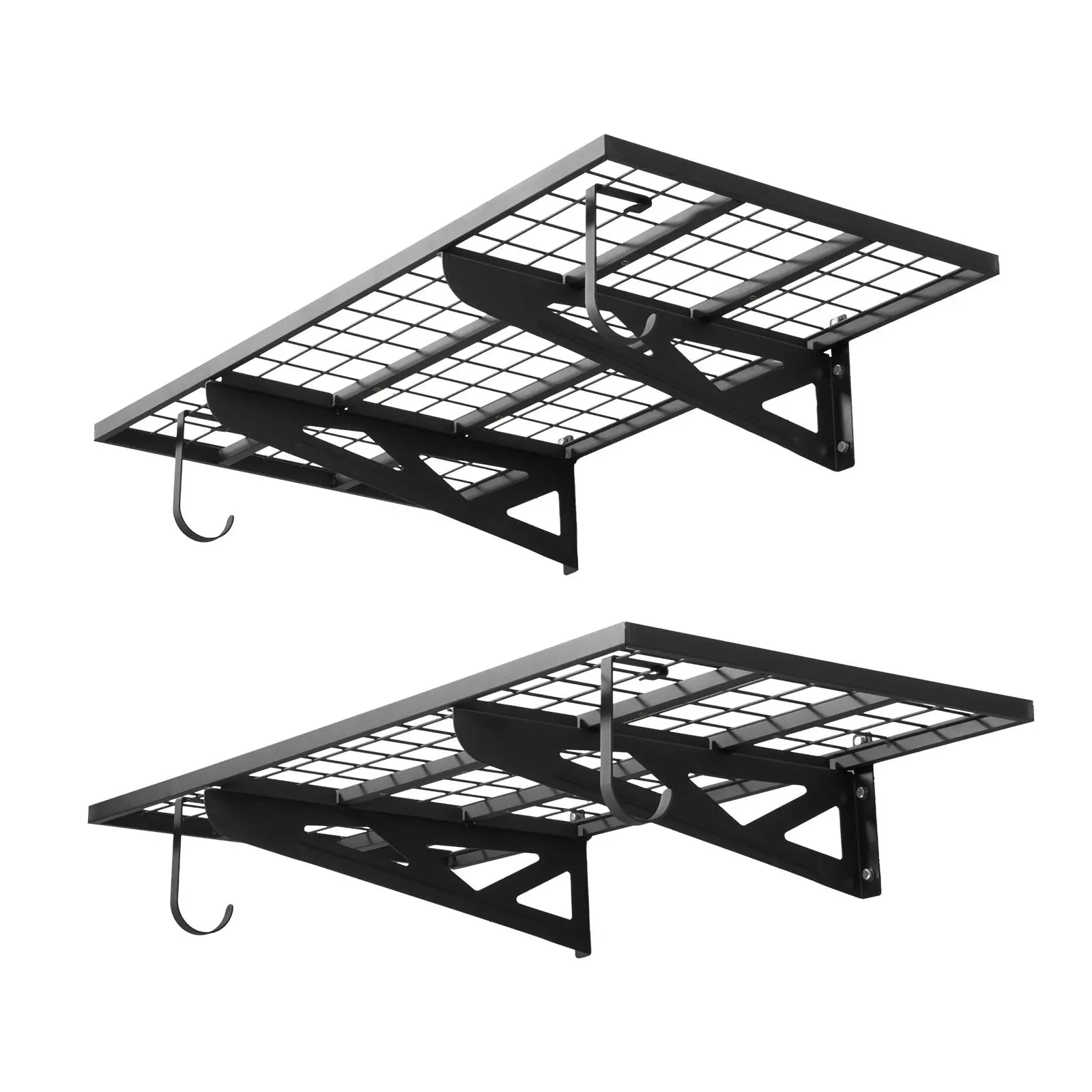 【Summerfinds】Heavy Duty Wall-Mounted Garage Shelving Set for Garage Organization, Double Decker 2-Layer Adjustable Hanging Rack Shelving & Storage, 2x4ft Steel Wall Hanging Racks & Shelves, 24x48in Per Shelf, 500lbs Capacity, Black, Easy Installation, Hea
