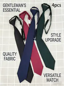 4pcs Fine Stripe No-Tie Tie Set, 4 Colors Short Ties with Clip, Casual Comfy Tie, Unisex Student Photography Props, Ideal for School and Photoshoots, Style Upgrade