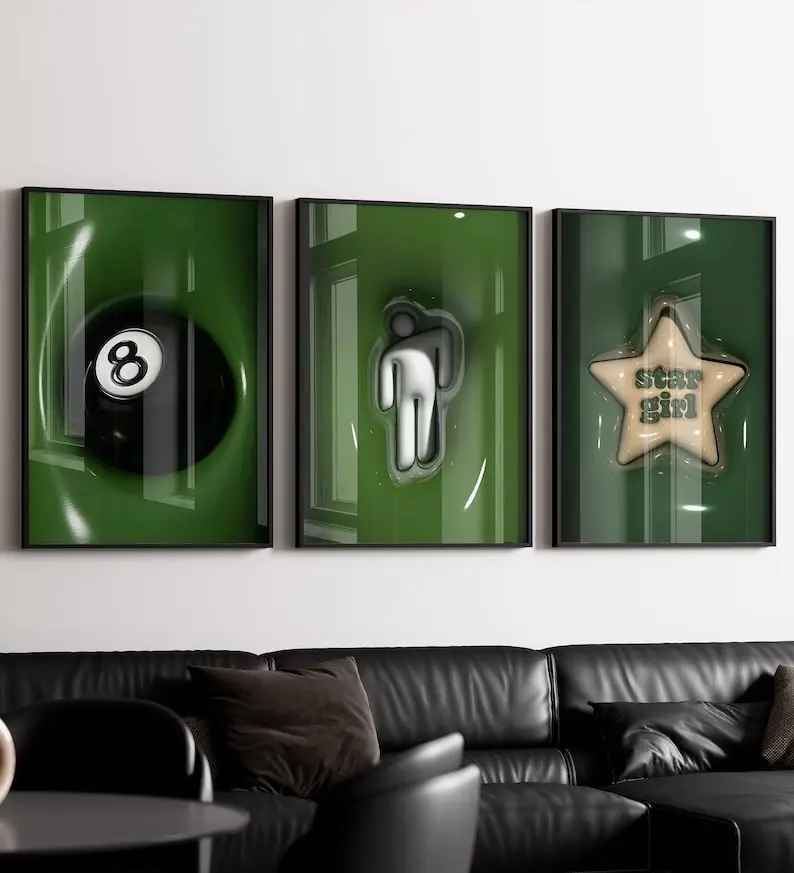 Set Of 3 HypeBeast green Room Decor, Hypebast kaws Poster, Cool Wall Art Set,, 3D Wall Art Bundle, HypeBeast Wall Art, Trendy Wall Art,