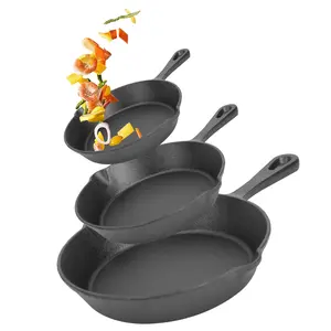 3Pcs Pre-Seasoned Cast Iron Skillet Set 6in 8in 10in Non-Stick Oven Safe Cookware Heat-Resistant Frying Pan for Frying Cooking Baking with Even Heat Distribution and Comfortable Handles - Ceramic Nonstick Coated, Oil