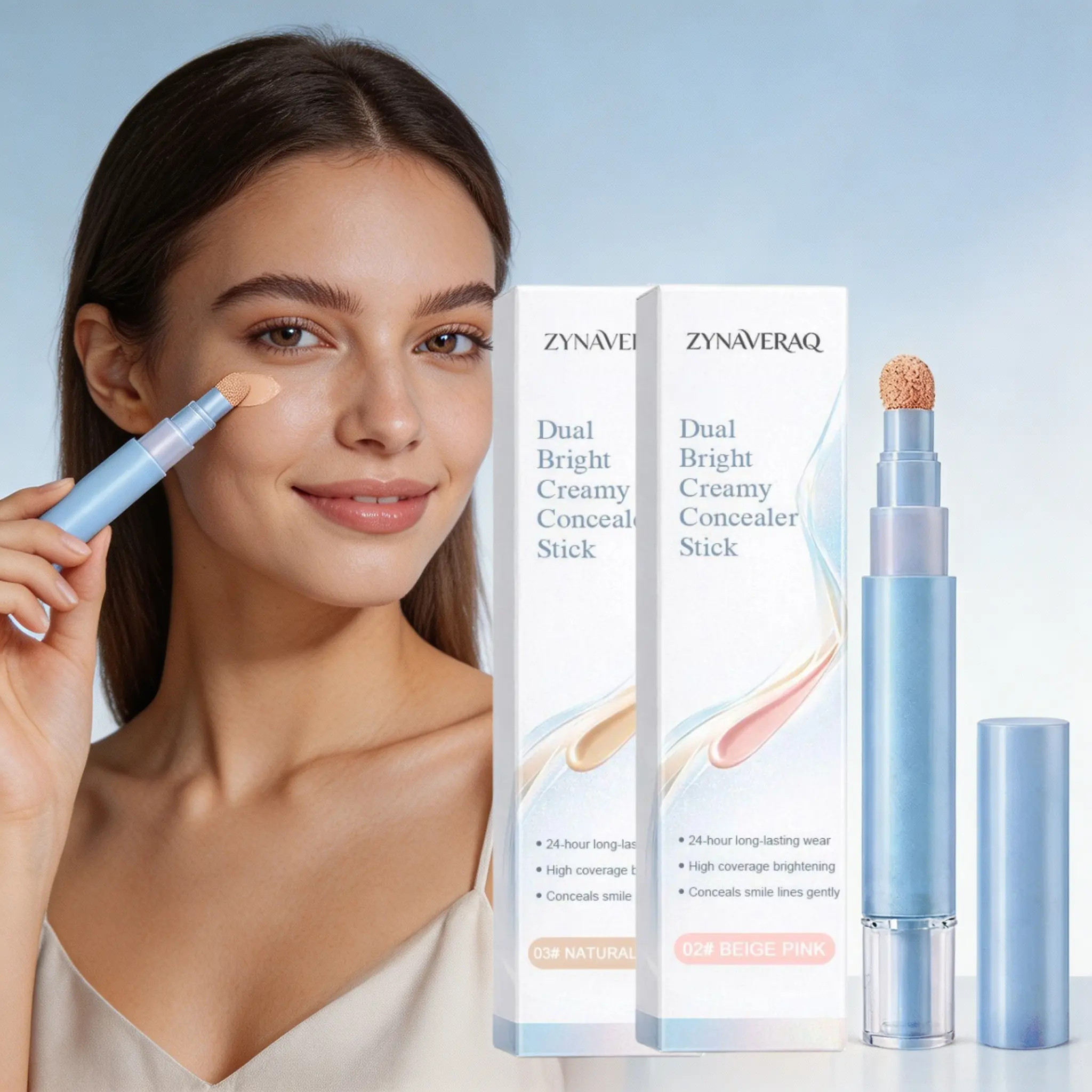Dual Shade Creamy Concealer Stick, 24-Hour High Coverage Complexion Enhancer, Color Correcting Brightener for Daily Cosmetic Makeup