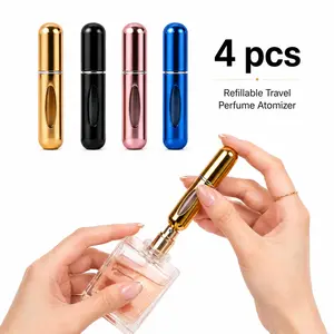 4 PCS 5ml Bottom-Fill Refillable Perfume Atomizer Bottles - Mini TSA-Approved Portable Travel Sprayers with Aluminum Press Caps, Leakproof Fragrance Vials, On-The-Go Home Organizer for Daily Scent & Vacation (Party Gifts for Home & Festive Supplies)