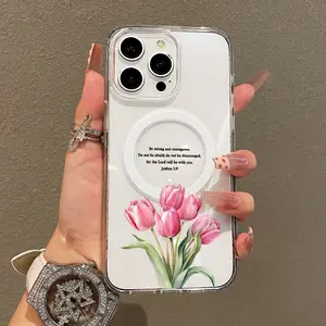 Trendy Magnetic Case for iPhoneX/11/12/13/14/15/16/17/Air/Plus/ProMax,Samsung S24,23,22 FE/Plus/Ultra,Tulips with Biblical Verse Ultra Slim, MagSafe Support, Shockproof Playful & Fun Style