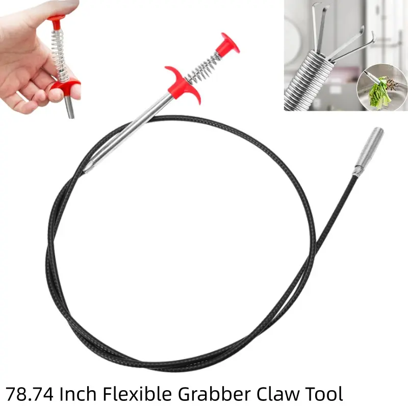 4-Claw Flexible Grabber Tool, 78.74-Inch Bendable Hose, Easy-to-Use Plumbing Accessory for Hard-to-Reach Places, Bathroom Drain Cleaning & Home Maintenance