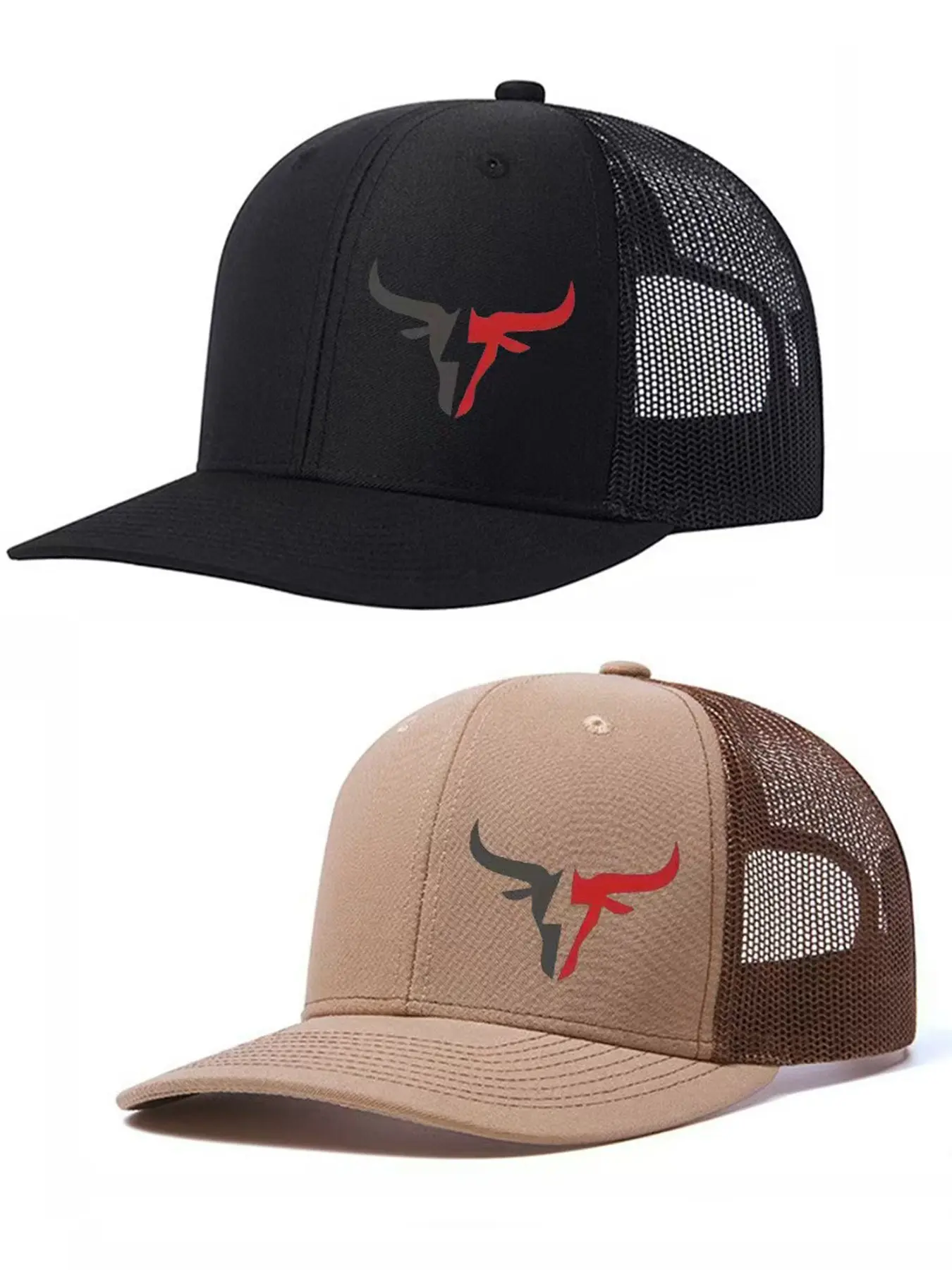 2 Pack Unisex Ox-Head Print Street Fashion Casual Baseball Cap, Breathable Adjustable Streetwear Hat for Outdoor Activities