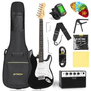 STRICH 39" Solid-Body Electric Guitar Beginner Kit, SSS Pickup, 5W×2 Amp, Tuner, Capo, Strap & More – SST-S10