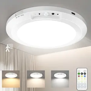 Newly Upgraded Rechargeable Portable Magnetic Ceiling Light–Battery Operated Wireless Motion Sensor Ceiling Light with Remote for Closet, Shower, Shed, Hallway, Porch, Stairs