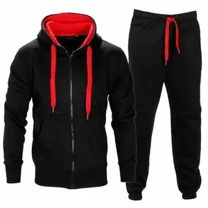 Tommy C's Men's Hooded Athletic Zip-Up Tracksuit/Casual 2 Pieces Suits Color Block Hoodies and Sweatpants Set