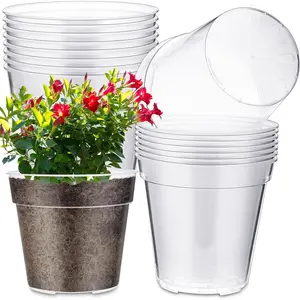 16 count Clear  Pots with Drainage Holes Pack, Large Transparent Plastic Orchid Pots for Repotting Indoor , Heavy Duty Planter for Monstera, Aroids, Root Observation (8+9 Inch)