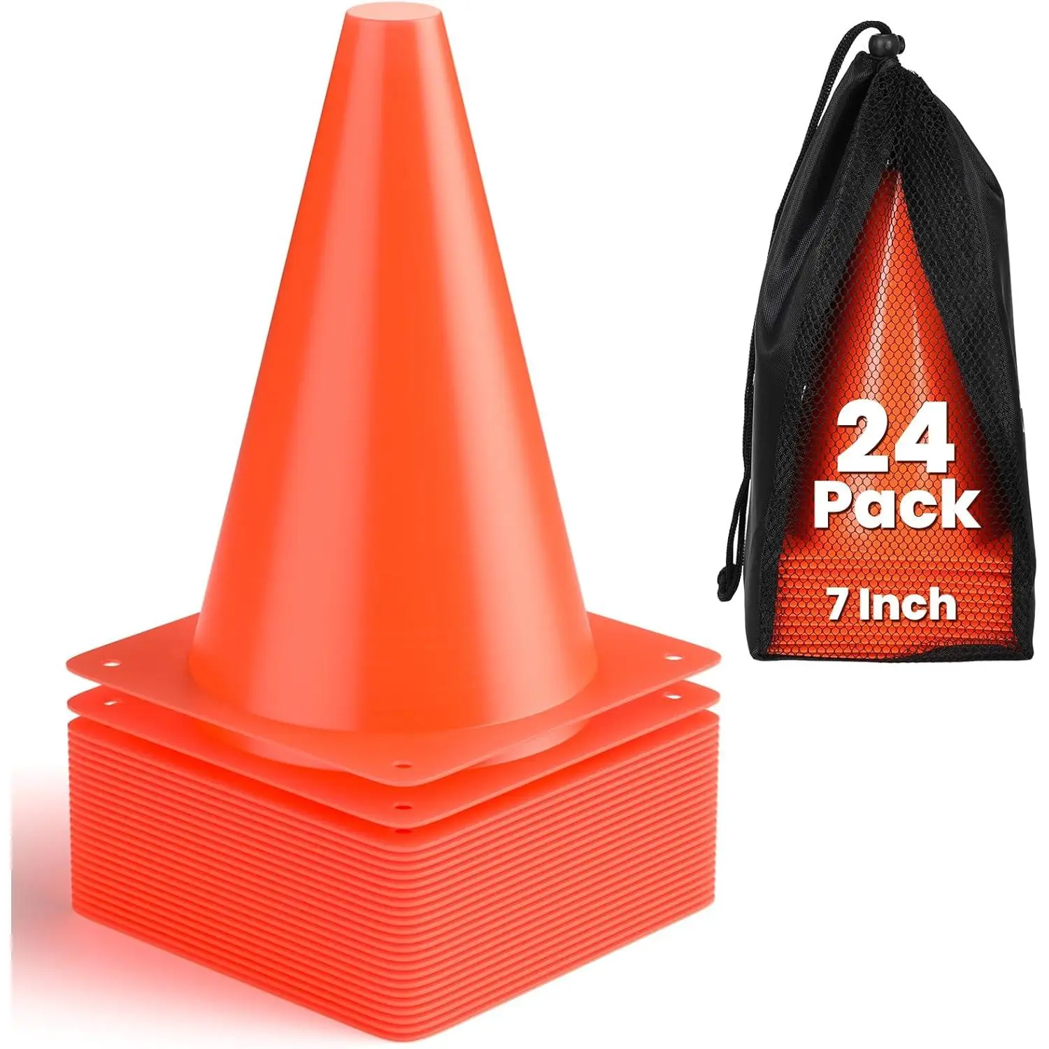 Soccer Cones 7" 9" of 12 24 Pack Disc Soccer  Cones  Field Marker Agility Cones for Basketball, Coaching, Practice Equipment Includes Drills Guide