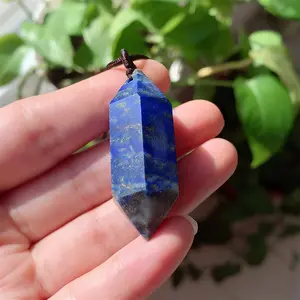 Handmade Natural Lapis Lazuli Hexagonal Points Pendant Healing Crystal Amulet Necklace