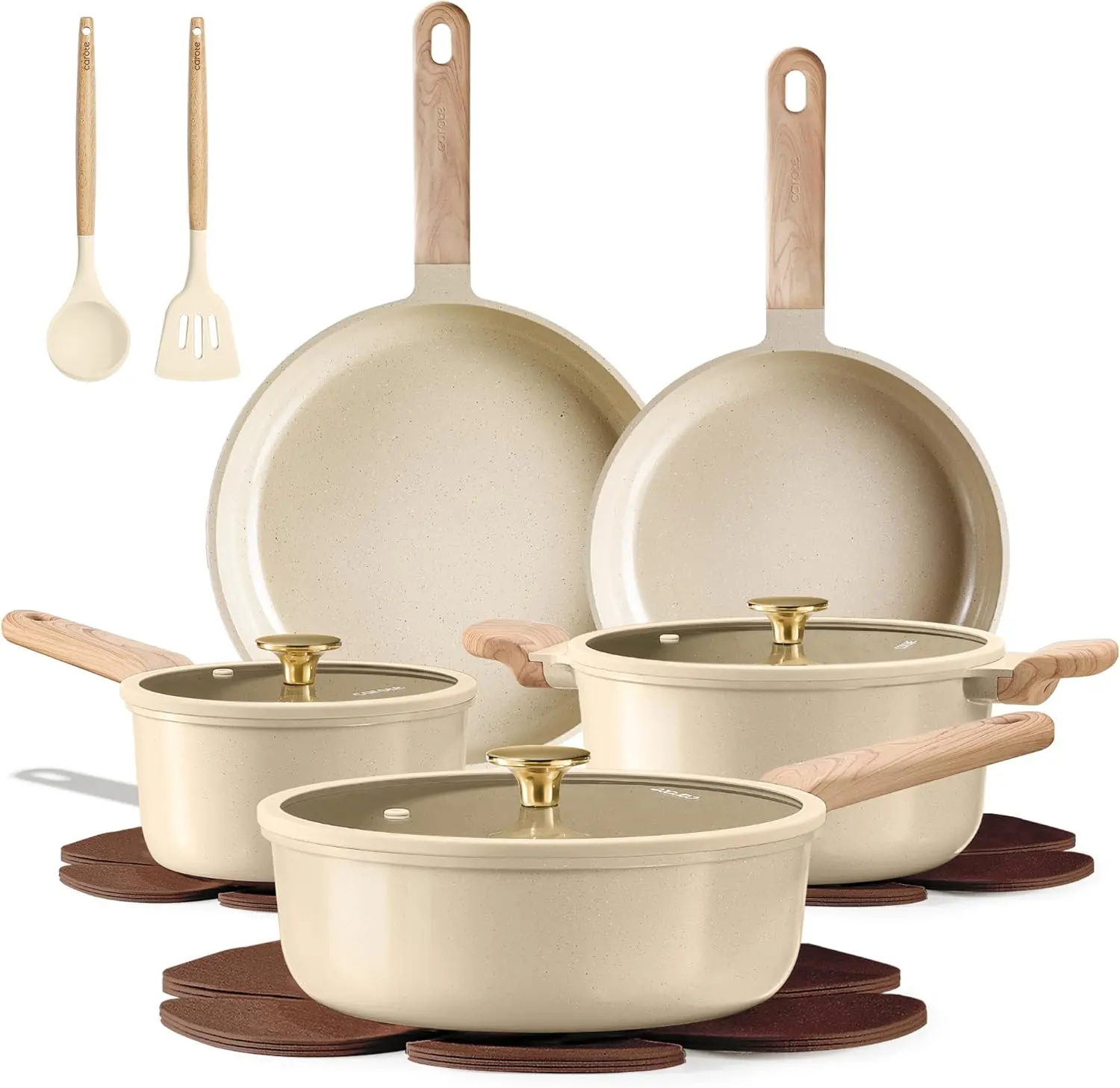 CAROTE 14Pcs Pots and Pans Set Non stick, Ceramic Cookware Set, Non-toxic Kitchen Cooking Set, PFAS and PFOA Free