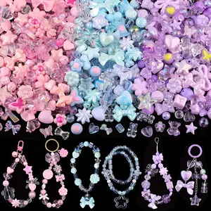 120g/4.23oz 130-180PCS 3 Mixed Colors Assorted Acrylic Cute Beads for Bracelet Making,Bear Bow Flower Butterfly Star Heart Kawaii Charms for Jewelry Making DIY Necklace Keychain Phone Charm