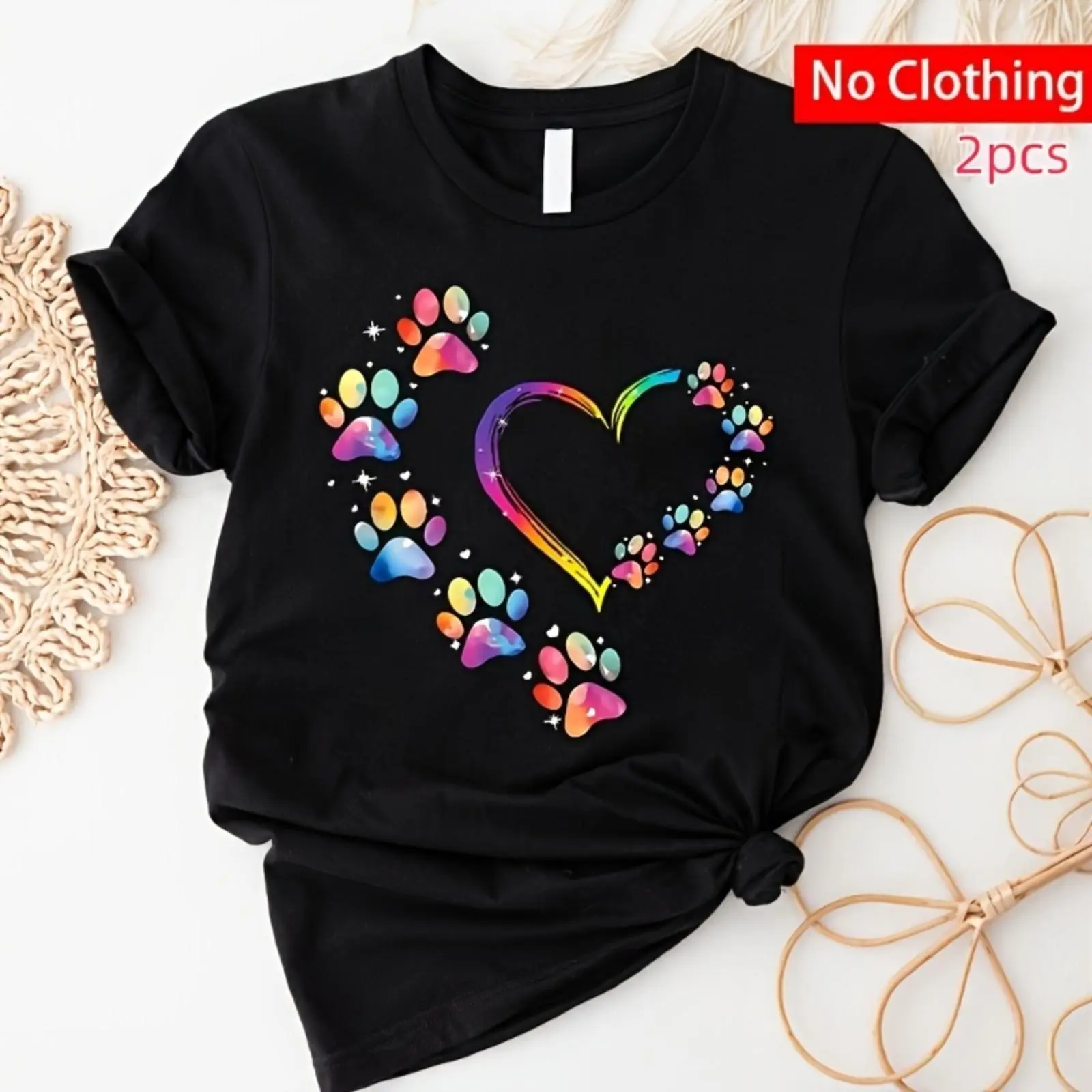Heart and Paw Heat Transfer Patch Transfer Patch, Mixed Color Polyester Applique, Suitable for DIY T-shirt, Jeans, Backpack-Washable, Heat Transfer, Pattern