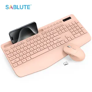 SABLUTE KM23D Wireless Keyboard & Mouse Combo Full-Size with Wrist Rest Phone Holder Sleep Mode 2.4GHz Ergonomic Design for Comfort & Efficiency(non-bluetooth)