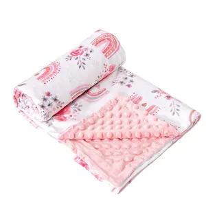 1PC Baby Soft Plush Minky Blanket with Double Layer Dotted Backing, Soft Touch, Soft Comfy Blanket, for Toddler, Cute Cartoon Baby Blanket for Boys Girls, Multicolor Printed 30 x 40 Inch (75 x 100 cm)