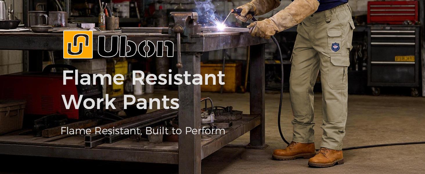 FR Pants for Men Flame Resistant Cargo Pants 7.5 oz FRC Pants Elastic Waist Fire Retardant Work Pants with 7 Pockets