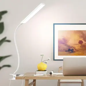 Clip on Light LED Desk Lamp with Eye-Caring LED Metal Clip, 11 Level Brightness 3 Color Modes, Power by USB Port 5W Flexible Gooseneck Reading Light for Home and Office (5W, White)