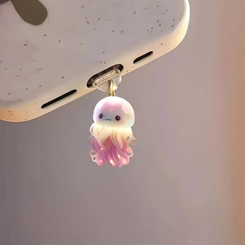 Flat Cartoon Pink Octopus Acrylic Pendant Phone Dust Plug for Type-C and Apple Phone 5-14 Interface Dust Collector Accessory
