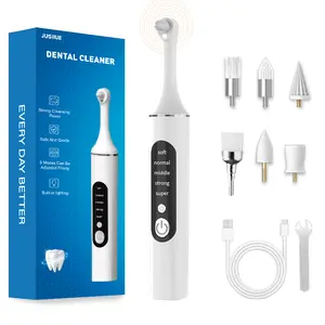 Tooth Polisher, Rechargeable Teeth Whitening Kit for Teeth Cleaning and Whitening, with 6 Brush Heads, LED Light, Convenient Personal Care Kit for Home Use (White)