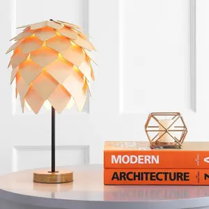 JONATHAN Y Simon Pinecone Wood/Metal LED Table Lamp , for bedroom, living room, foyer, hallways, dining room, dorms