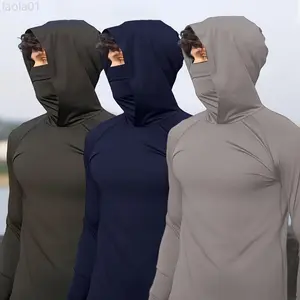 3-PackSunProtectionHoodiewithMask-LightweightHighElasticCompressionSportswearRunningandFitness