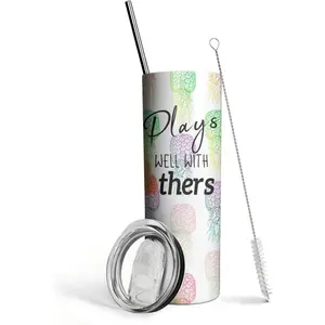 Pineapple Upside Down Tumbler - 20 Oz Pineapple Print Skinny Insulated Tumbler with Lid and Straw - Perfect for Travel Drinkware Stainless