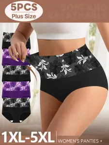 Women's Plus Size Underwear Set Panties, High Waist Soft Elegant Comfortable Design, Breathable Lightweight Geometric Fabric, Seamless Ice Silk Cool Feel