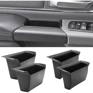 for Ram 1500 Door Side Organizer Tray 2019 2020 2021 2022 2023 2024 2025 2026, for Ram 1500 Door Pocket Insert 4 Pcs with White-Lines Mats (Does not fit 2500 3500) Car Storage Organizers