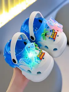 Summer Glow-In-The-Dark Dinosaur Slippers, Lightweight Hollow Out Soft Sandals for Boys and Girls, Cute Floral Design
