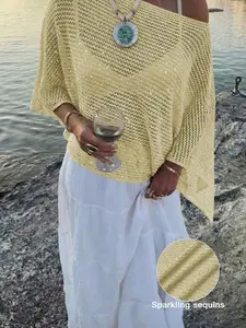 Large Size New Fashion Multifunctional Knitwear Knitted Solid Lace Hollow Out One-Piece Shawl, Lightweight Loose Vest Top for Women, All Seasons, Womenswear