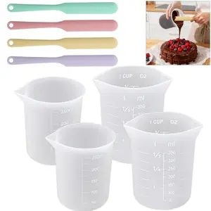Silicone Chocolate Melting Cup Set with 4 Silicone Measuring Cups (250ml & 350ml) and 4PCS Heat-Resistant Jar Spatulas, Non-Stick Baking Tools for DIY Chocolate, Butter & Cream Mixing