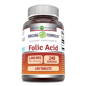 Amazing Formulas Folic Acid (Vitamin B9) Supplement | 5000 Mcg | 240 Tablets | Non-GMO | Gluten-Free | Made in USA