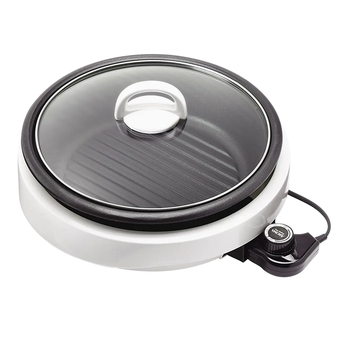 AROMA 【 Guarantee】3-in-1 Cool-Touch Electric Grill Portable Dishwasher Safe, 3-Quart, White, ASP-137 Grillet 3Qt., 2 Year Mfgr Warranty