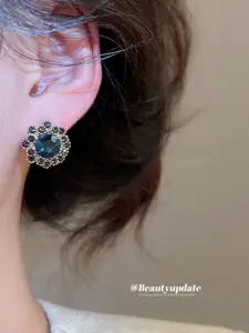 Silver Color Rhinestone Multi-Layer Flower Earrings, Sweet Cool Style Unique Trendy Vintage Ear Rings, Luxurious High-End Jewelry