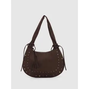 URBAN REVIVO 2026 Spring Women's Crescent Crossbody/Shoulder Bag - Crossbody Bags for Women, Rivet Details, Fringe Details, Textile Shell, Convertible Straps, UAWB60009