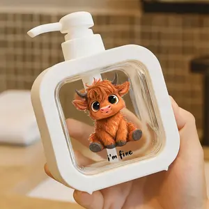 Adorable Pump Dispenser with Playful Design - Refillable Plastic Bottle for Soap/Shampoo/Cleaner - Cute Cow Pattern for Bathroom/Kitchen - Perfect Gift for Animal Lovers